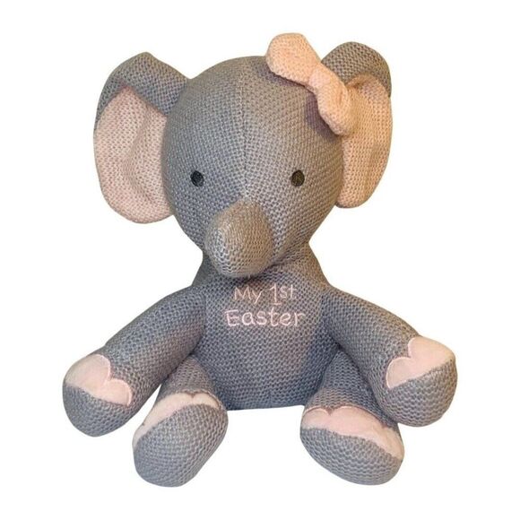 Dan Dee My First Easter Gray Pink Elephant Pink Bow Plush Stuffed Baby Lovey 8" - Picture 2 of 7
